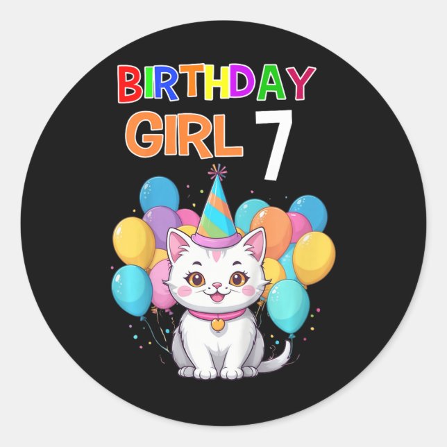 Adesivo Crianças Gato Aniversário 7 Festas de aniversário  (Frente)