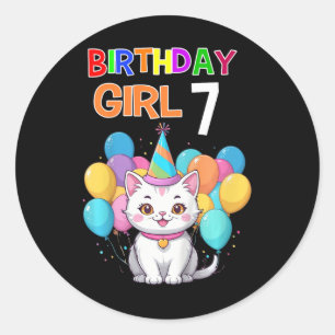 Adesivo Crianças Gato Aniversário 7 Festas de aniversário