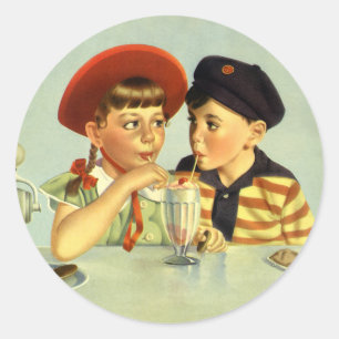 Adesivo Crianças, menino e menina do vintage