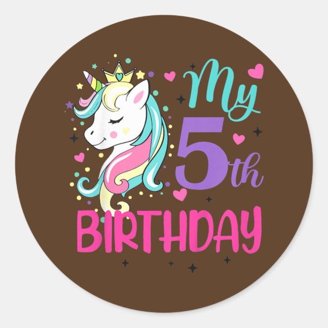 Adesivo Crianças Meu 5 de Aniversário Cute Unicorn Fala An (Frente)