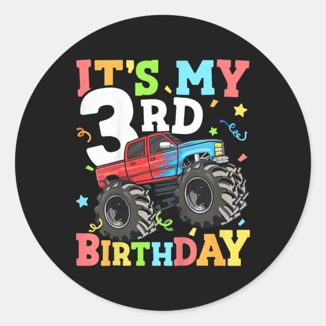 Adesivo Crianças Monster Truck É Meu aniversário de 3 anos (Frente)