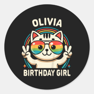 Adesivo Crianças Nome Olivia Birthday Girl Cat