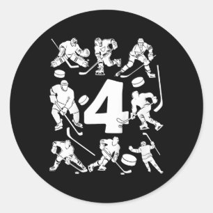 Adesivo Crianças Número 4 Anos Hóquei no Gelo 4º Aniversár