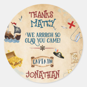 Adesivo Crianças, obrigado de aniversário de pirata, você