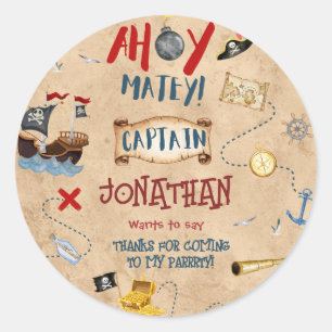 Adesivo Crianças, obrigado de aniversário de piratas