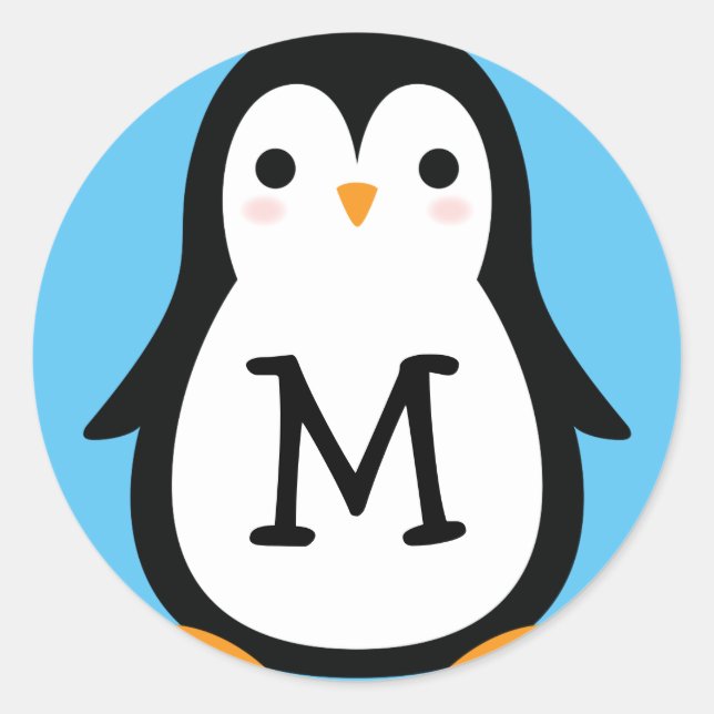 Adesivo Crianças Pinguins Cute Monograma Envelope Selo (Frente)