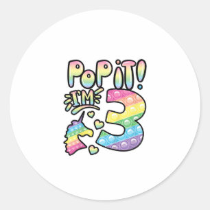 Adesivo Crianças Pop It 3º Aniversário Meninas 3 Anos de I