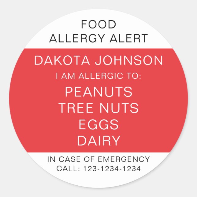 Adesivo Crianças RED Alergia Personalizada A Que Sou Alérg (Frente)