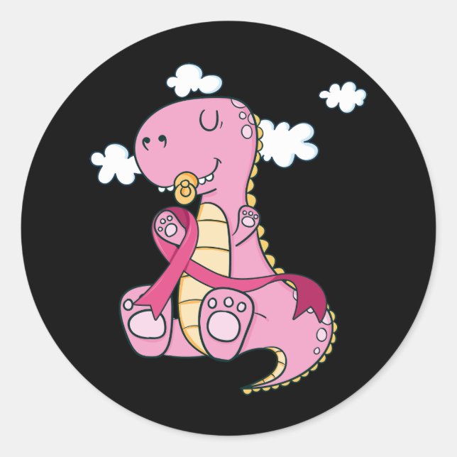 Adesivo Crianças Rosa Fita T Rex Dinossauro Cancer de Mama (Frente)