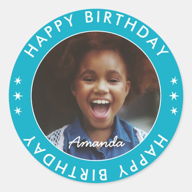 Adesivo Crianças Simples Modernas Foto Feliz Aniversário C (Frente)