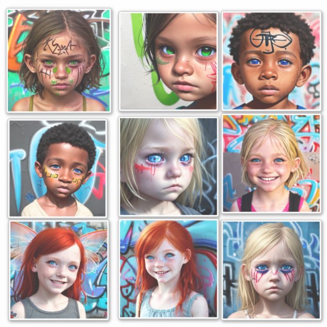 Adesivo Crianças Tribais | Crianças Futurísticas Urbanas (Frente)