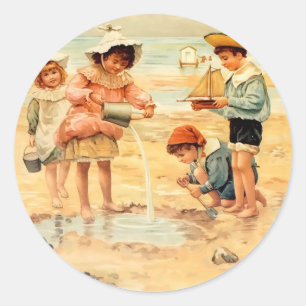 Adesivo Crianças Vitorianas Antigas na Praia Arte Fina
