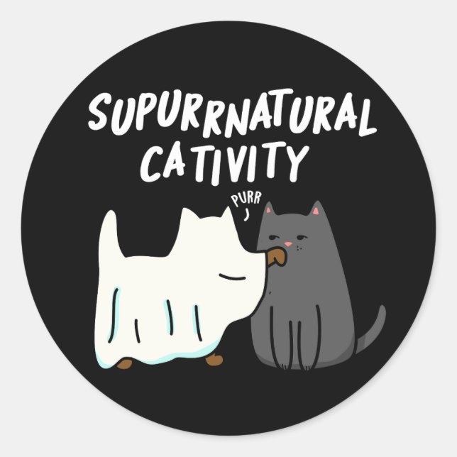 Adesivo Criatividade Su-Purr-Natural Funny Cat Pun Dark BG (Frente)
