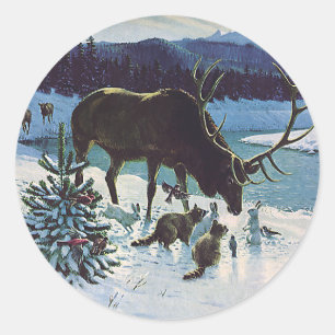 Adesivo Criaturas e alces da floresta do vintage na neve