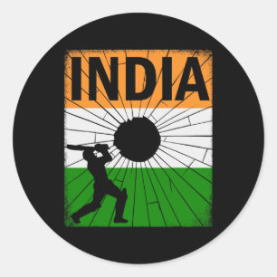 Adesivo Cricket Índia Com Pincelada Da Bandeira Indiana As