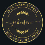 Adesivo Crie seu próprio endereço de devolução circular Do<br><div class="desc">Crie o seu próprio endereço de devolução redondo Dourado Coluna redonda em preto</div>