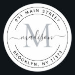 Adesivo Crie seu próprio endereço de devolução monograma r<br><div class="desc">Crie seu próprio adesivo redondo clássico de monograma com endereço de devolução</div>