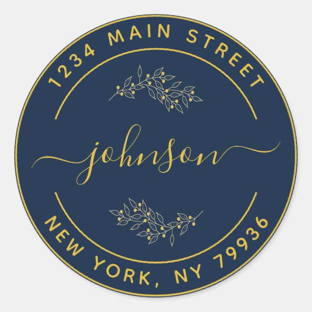 Adesivo Crie seu próprio endereço de retorno redondo preto (Frente)