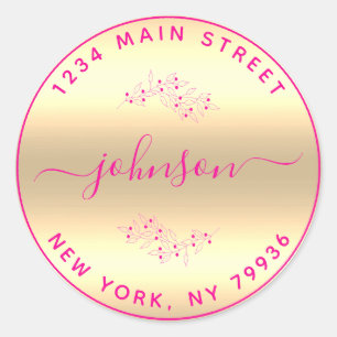 Adesivo Crie Seu Próprio Endereço de Retorno Redondo Rosa 