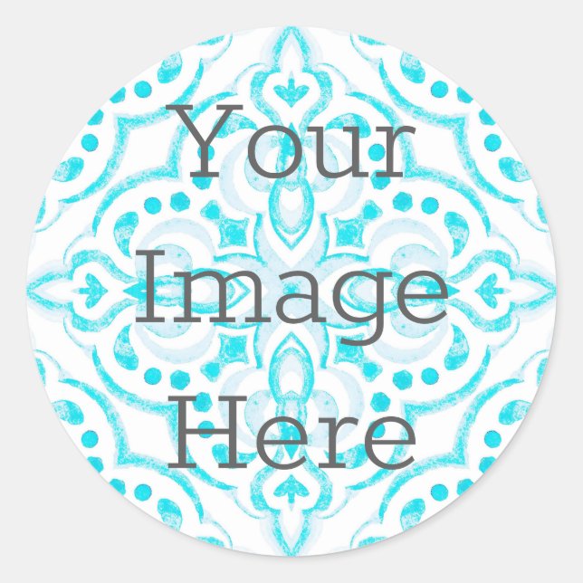 Adesivo Crie Seu Próprio Medalhão de Aquarela Azul-Teal (Frente)