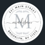 Adesivo Crie Seu Próprio Monograma de Grinalda Endereço de<br><div class="desc">Crie Seu Próprio Endereço de Devolução de Monograma Redondo Script Adesivo Redondo Clássico</div>