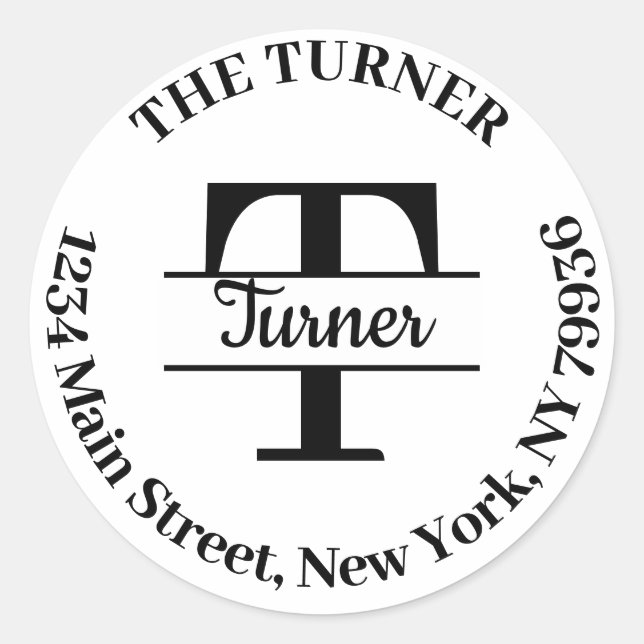 Adesivo Crie Seu Próprio Monograma Redondo de Endereço de  (Frente)