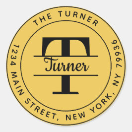 Adesivo Crie seu próprio monograma redondo de endereço de 