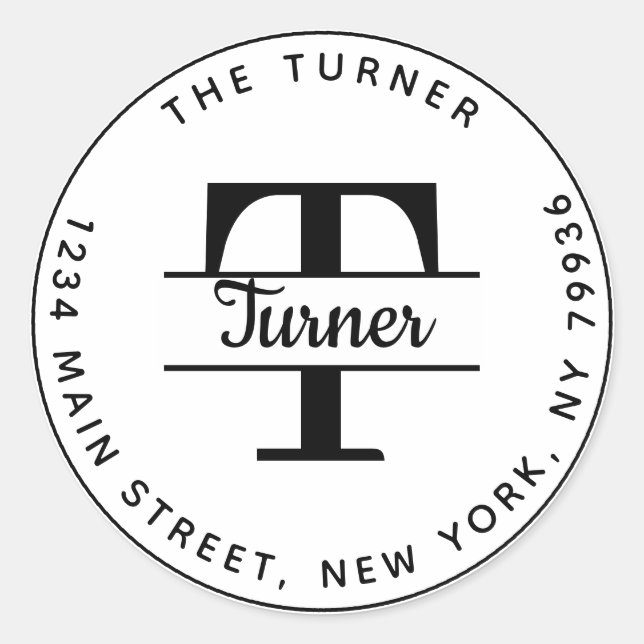 Adesivo Crie seu próprio monograma redondo de endereço de  (Frente)