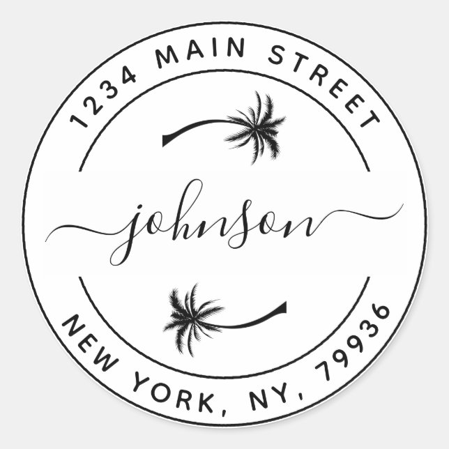 Adesivo Crie suas próprias palmeiras redondas de endereço  (Frente)