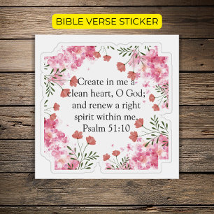 Adesivo Crio Em Mim Psalm 51:10 Cristão Floral Rosa