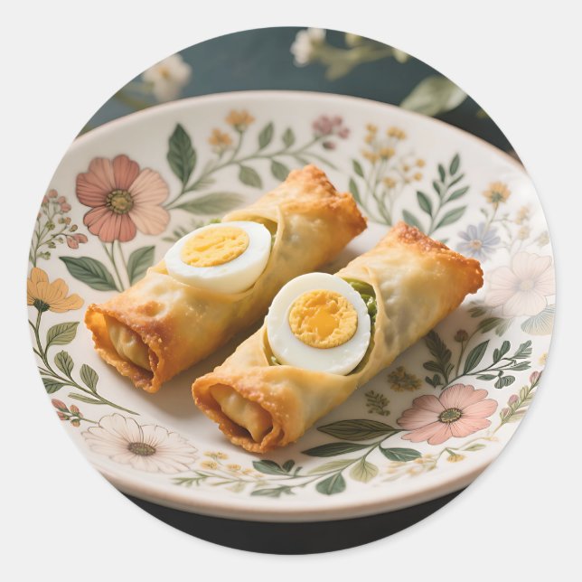 Adesivo Crispy Egg Rolls on Floral Plate (Frente)