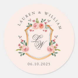 Adesivo Crista com monograma rosa casamento 