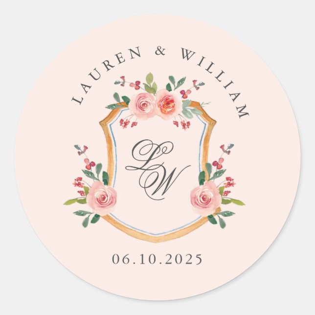 Adesivo Crista com monograma rosa casamento  (Frente)