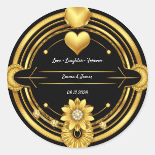 Adesivo 🌟 Crista de Casamento Romântica em Ouro Preto 💛
