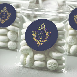 Adesivo Crista de Monograma de Casamento Vintage Azul Nava