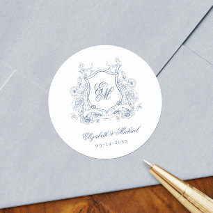 Adesivo Crista Floral Azul Monograma Casamento Elegante