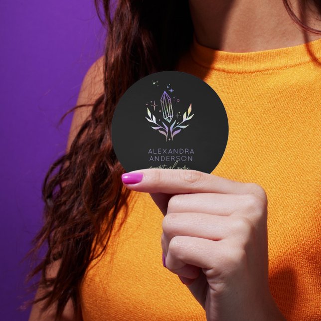 Adesivo Cristais Espiritais Holográficos Da Lente Mística (Mystic Holographic Glitter Spiritual Crystals Classic Round Sticker)