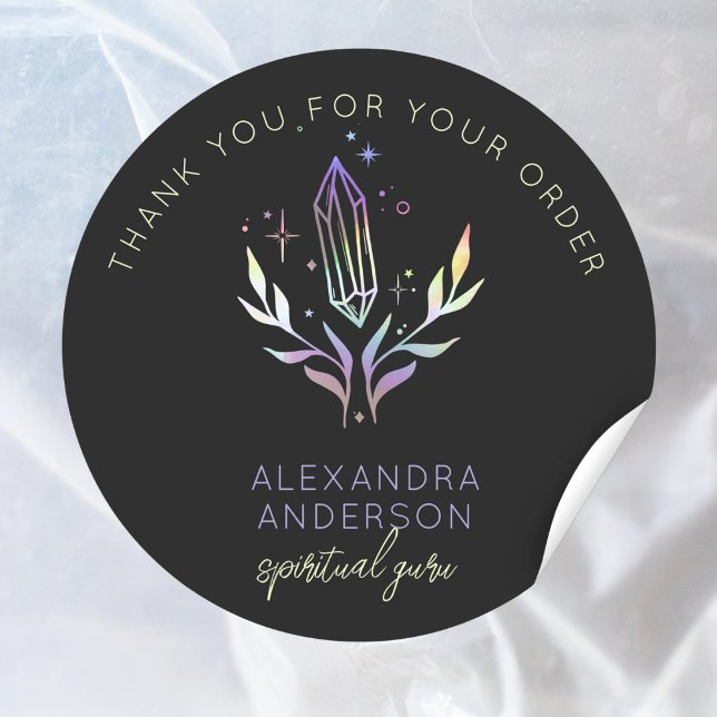 Adesivo Cristais Místicos Glitter Holográfico Espiritual (Mystic Crystals Holographic Glitter Spiritual Classic Round Sticker)