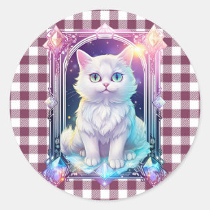 Adesivo Cristal Gatinho Branco de Xadrez Preta e Roxo