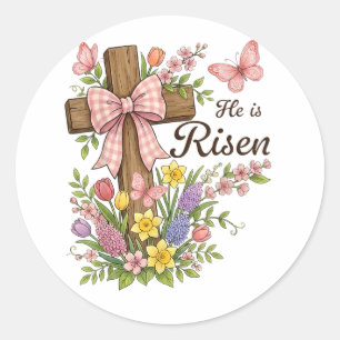 Adesivo Cristão - Ele Ressuscitou Cruz Floral Religiosa 