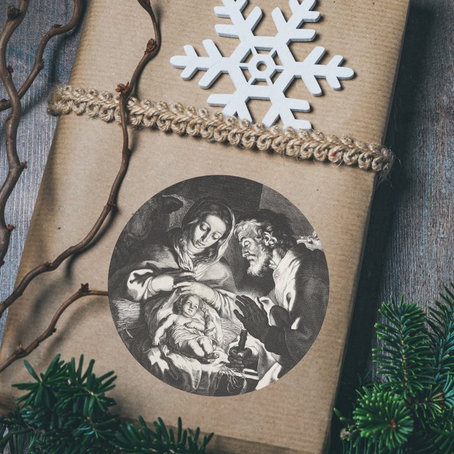 Adesivo Cristo católico de Natal (Vintage Religious Christian Catholic Christmas Nativity Scene Bethlehem Manger Classic Gift Sticker)
