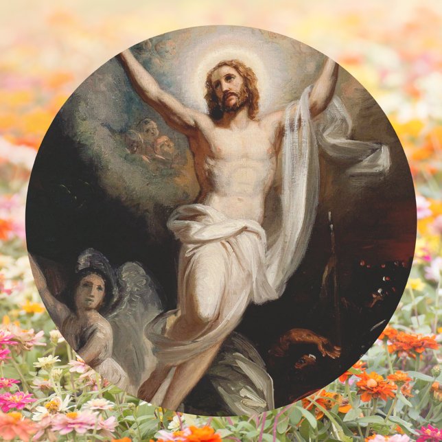 Adesivo Cristo de Jesus católico é Páscoa erguida (Religious Christian Catholic Resurrection of Jesus Christ is risen Easter Classic Round Sticker)