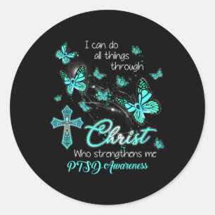 Adesivo Cristo Deus Cruz Fortaleça-Me Butterfly Teal Ptsd