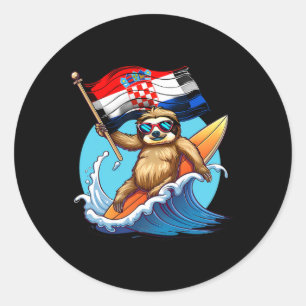Adesivo Croácia Surfe Sloth Bandeira Croata Surfe Croata