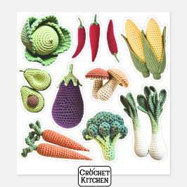 Adesivo Crochet Colorido de Legumes e Cogumelos Artesanato