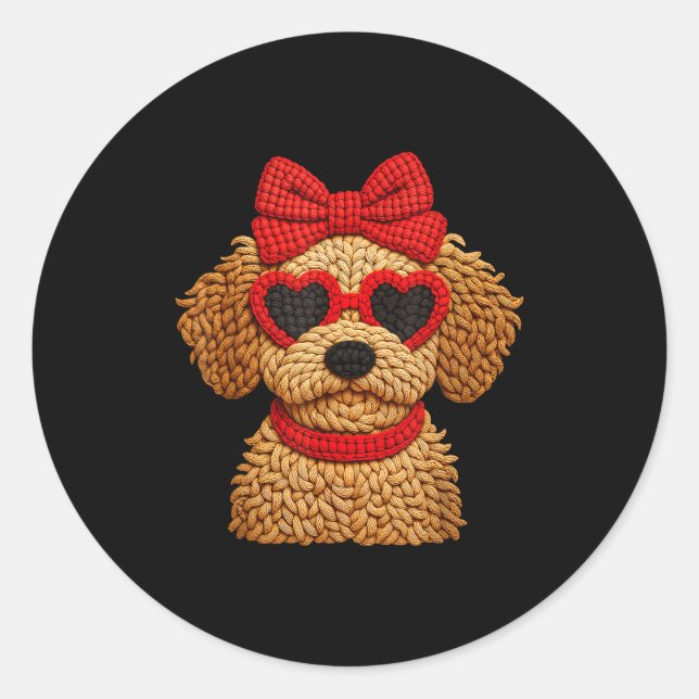 Adesivo Crochet Puppy Heart Sungles Red Bow Valentines Day (Frente)