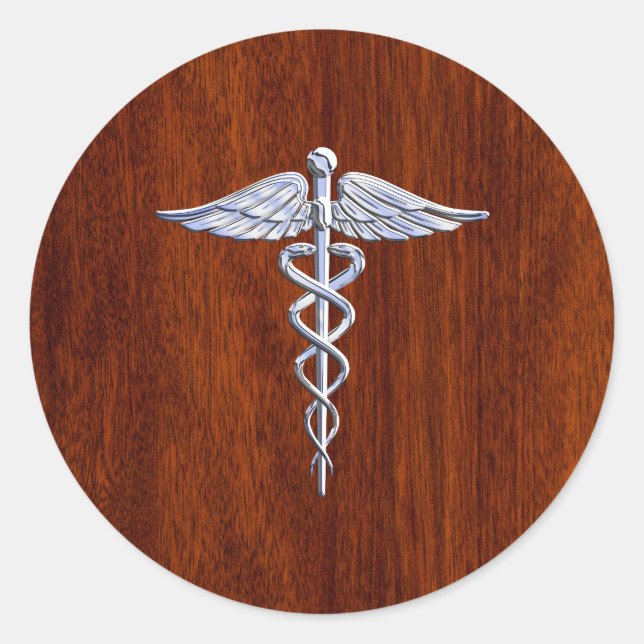Adesivo Cromo Como Caduceus Símbolo Médico Mahogany Brown (Frente)