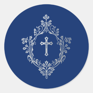 Adesivo Cross in Crest Royal Blue Faux Silver  Religious 