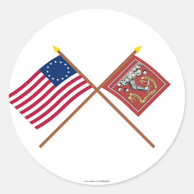 Adesivo Crossed Betsy Ross e Bedford Flags (Frente)