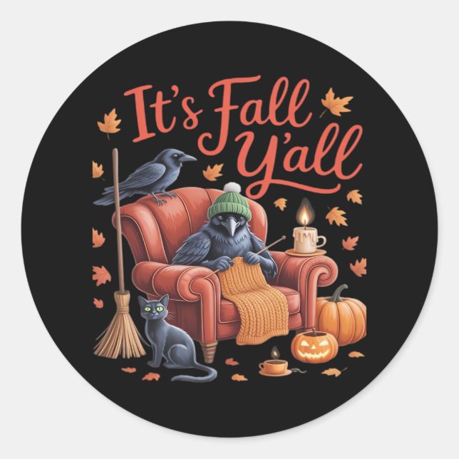 Adesivo Crow's Fall Y'all Pumpkins Fall Autumn Hallowee (Frente)
